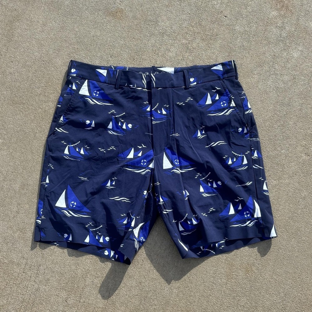 Polo Golf Ralph Lauren Mens 34 Sailboat Print Golf Swim Shorts Navy Blue Stretch